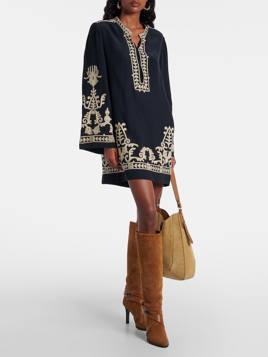 Isabel Marant Etoile Fadeli Embroidered Crepe Tunic Dress